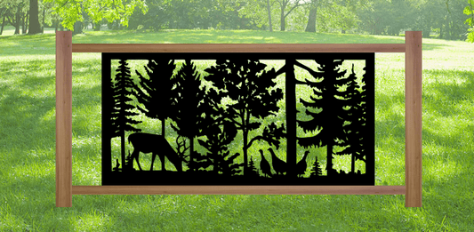 Decorative Rustic Metal Panel, Metal Panel Insert, Wildlife Scenery with Deer and Turkeys Metal Panel - Wood & Metal By Dao