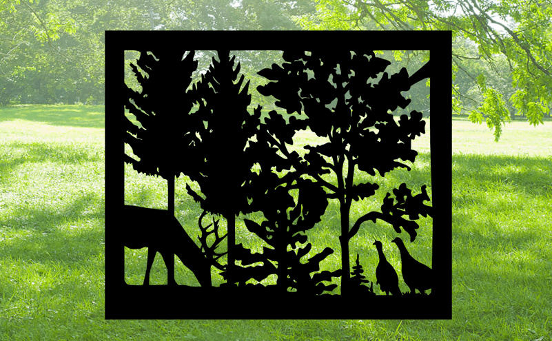 Decorative Rustic Metal Panel, Metal Panel Insert, Wildlife Scenery with Deer and Turkeys Metal Panel - Wood & Metal By Dao