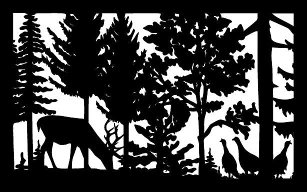 Decorative Rustic Metal Panel, Metal Panel Insert, Wildlife Scenery with Deer and Turkeys Metal Panel - Wood & Metal By Dao