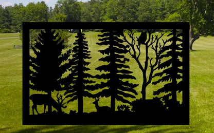 Decorative Rustic Metal Panel, Metal Panel Insert, Wildlife Scenery with Deer Grazing and Owl Metal Panel - Wood & Metal By Dao