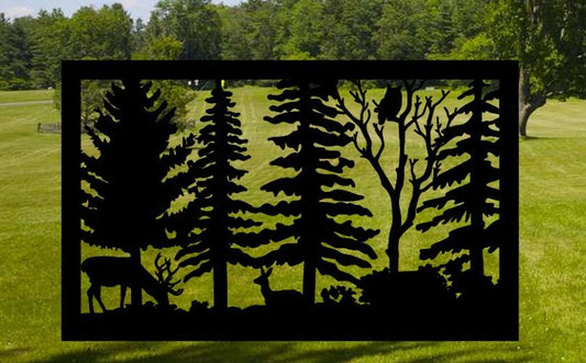 Decorative Rustic Metal Panel, Metal Panel Insert, Wildlife Scenery with Deer Grazing and Owl Metal Panel - Wood & Metal By Dao