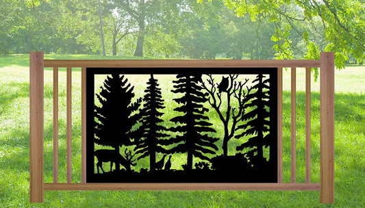 Decorative Rustic Metal Panel, Metal Panel Insert, Wildlife Scenery with Deer Grazing, Turkeys and Owl Metal Panel - Wood & Metal By Dao