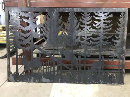 Decorative Rustic Metal Panel, Metal Panel Insert, Wildlife Scenery with Deer Metal Panel - Wood & Metal By Dao
