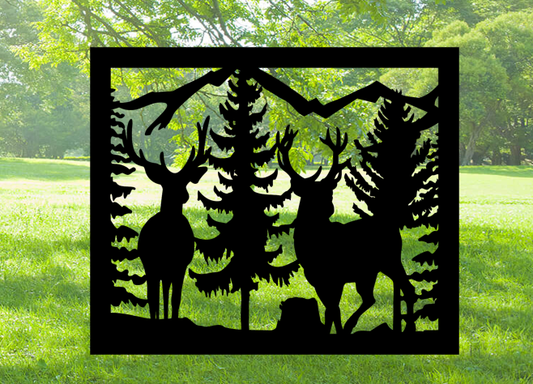 Decorative Rustic Metal Panel, Metal Panel Insert, Wildlife Scenery with Deer Metal Panel - Wood & Metal By Dao
