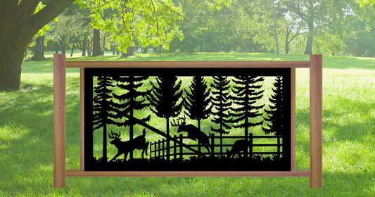 Decorative Rustic Metal Panel, Metal Panel Insert, Wildlife Scenery with Deer Metal Panel - Wood & Metal By Dao