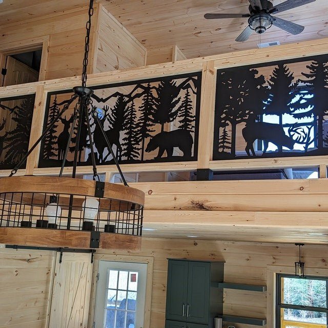 Decorative Rustic Metal Panel, Metal Panel Insert, Wildlife Scenery with Deer & Turkeys Metal Panel - Wood & Metal By Dao