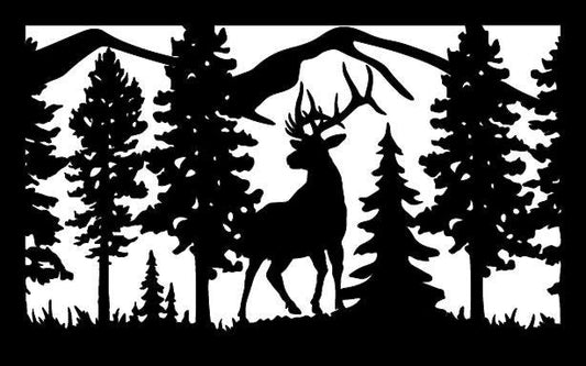 Decorative Rustic Metal Panel, Metal Panel Insert, Wildlife Scenery with Elk Metal Panel - Wood & Metal By Dao