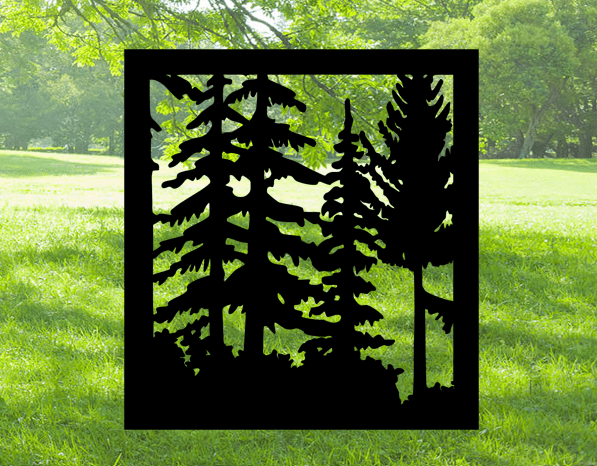 Decorative Rustic Metal Panel, Metal Panel Insert, Wildlife Scenery with Just Trees Square Panel (SP Trees 4) - Wood & Metal By Dao