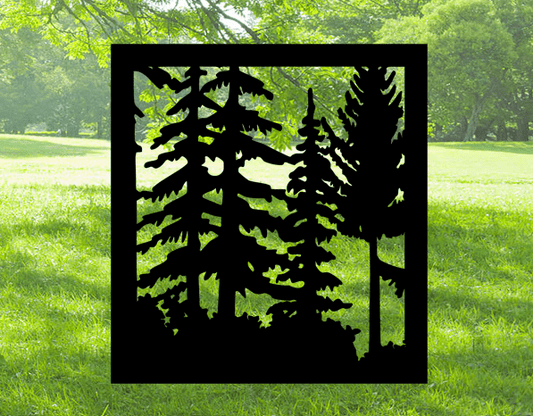 Decorative Rustic Metal Panel, Metal Panel Insert, Wildlife Scenery with Just Trees Square Panel (SP Trees 4) - Wood & Metal By Dao
