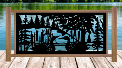 Decorative Rustic Metal Panel, Metal Panel Insert, Wildlife Scenery with Loons Metal Panel - P34 - Wood & Metal By Dao