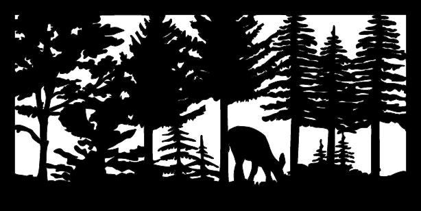 Decorative Rustic Metal Panel, Metal Panel Insert, Wildlife Scenery with Trees and Deer Metal Panel, Forest Scene with Deer Grazing - Wood & Metal By Dao