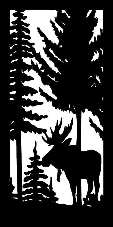 Decorative Rustic Metal Panel, Metal Panel Insert, Wildlife Scenery with Trees and Moose Metal Panel - Wood & Metal By Dao