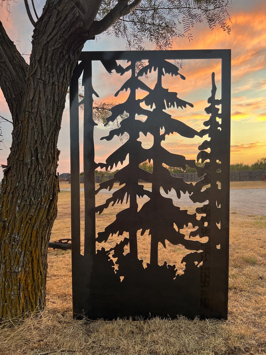 Decorative Rustic Metal Panel, Metal Panel Insert, Wildlife Scenery with Trees Metal Panel - Wood & Metal By Dao