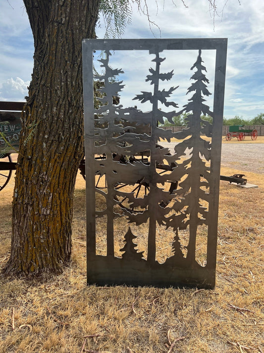 Decorative Rustic Metal Panel, Metal Panel Insert, Wildlife Scenery with Trees Metal Panel - Wood & Metal By Dao