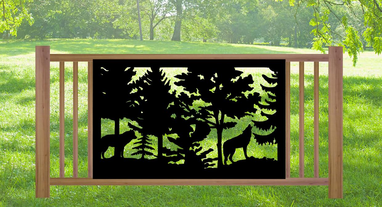 Decorative Rustic Metal Panel, Wildlife Scenery Metal Panel, Forest Scene with two Wolves - Wood & Metal By Dao