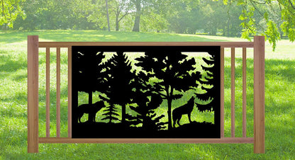 Decorative Rustic Metal Panel, Wildlife Scenery Metal Panel, Forest Scene with two Wolves - Wood & Metal By Dao