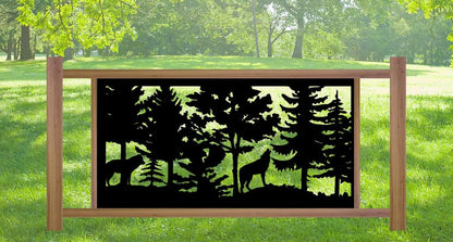 Decorative Rustic Metal Panel, Wildlife Scenery Metal Panel, Forest Scene with two Wolves - Wood & Metal By Dao