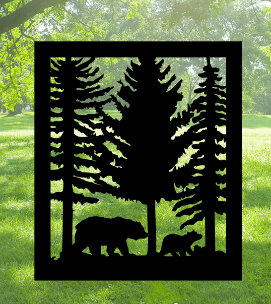 Decorative Rustic Metal Panel, Wildlife Scenery with Bears Metal Panel, - Wood & Metal By Dao