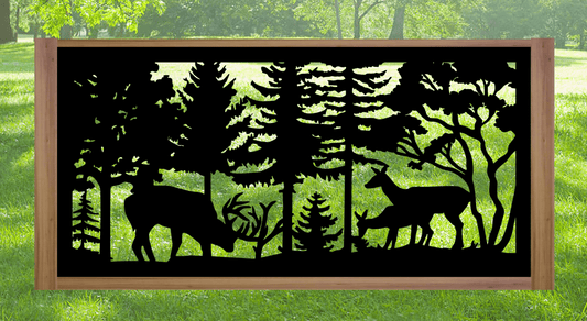 Decorative Rustic Metal Panel - Wildlife Scenery with Buck, Doe and Fawn - P15 - Wood & Metal By Dao