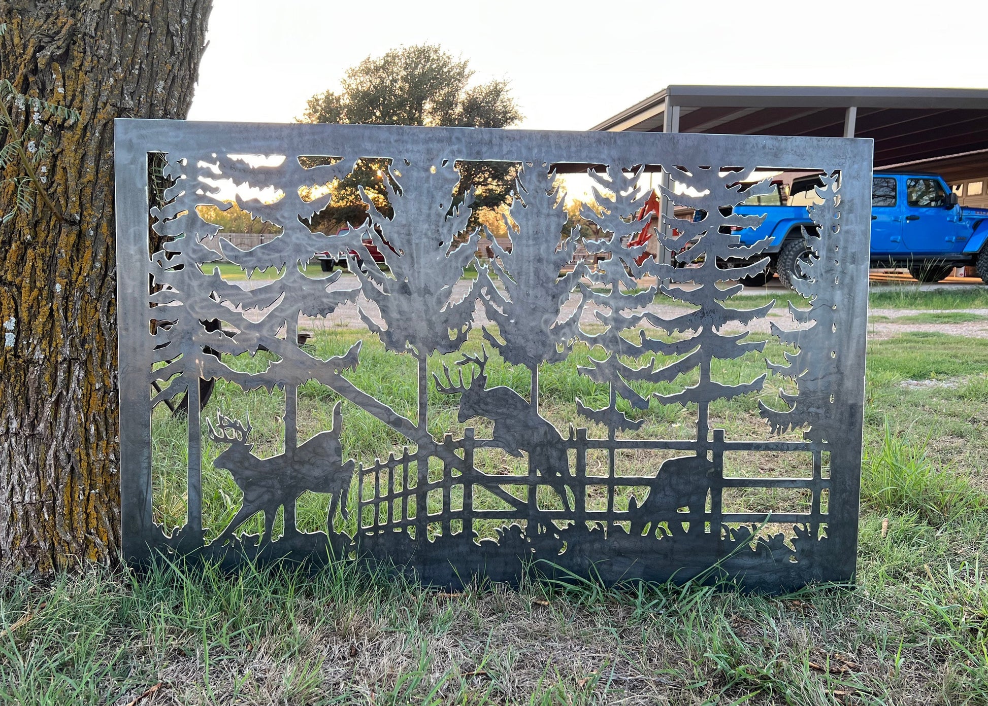 Decorative Rustic Metal Panel, Metal Panel Insert, Wildlife Scenery with Deer Metal Panel