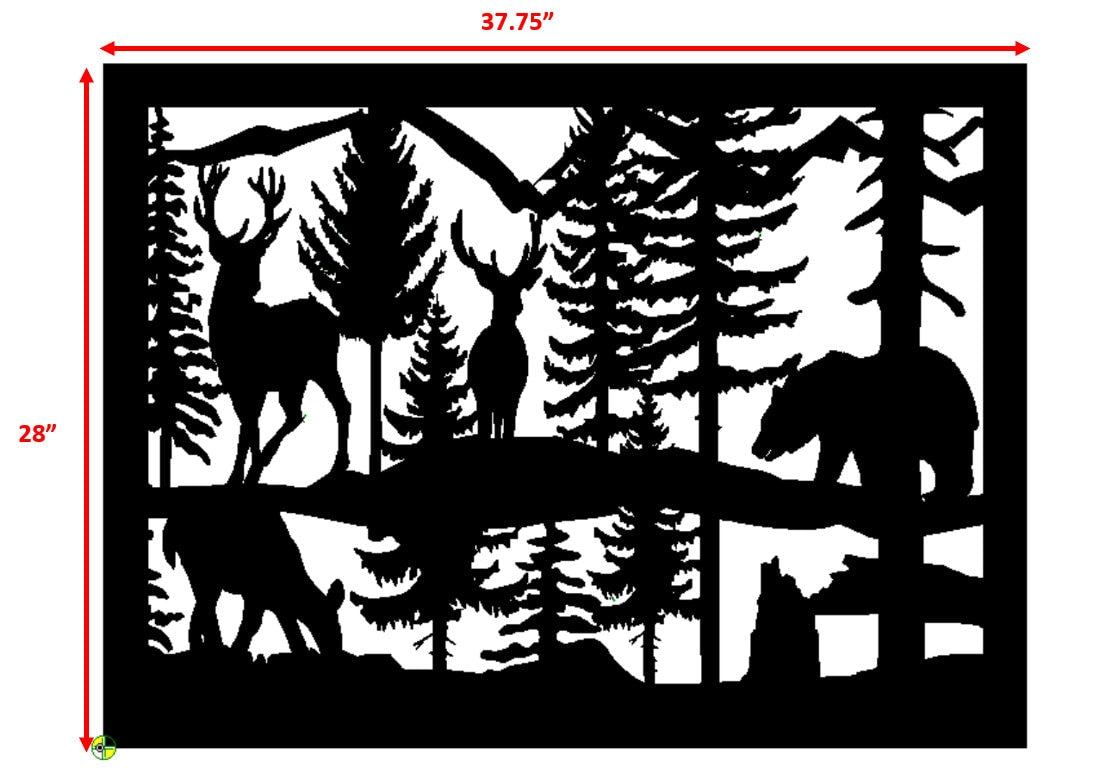 Decorative Rustic Metal Panel - Wildlife Scenery with Bear and Deer - P2