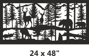 Decorative Rustic Metal Panel - Wildlife Scenery with Bear and Deer - P2