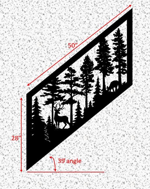 Decorative Rustic Metal Panel, Metal Panel Insert for Stair Rail, Wildlife Scenery with Bears - V3
