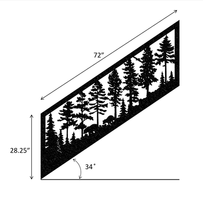 Metal Panel Insert for Stair Rail, Wildlife Scenery with Bears - 28.25"x72" (34 degree) - Wood & Metal By Dao