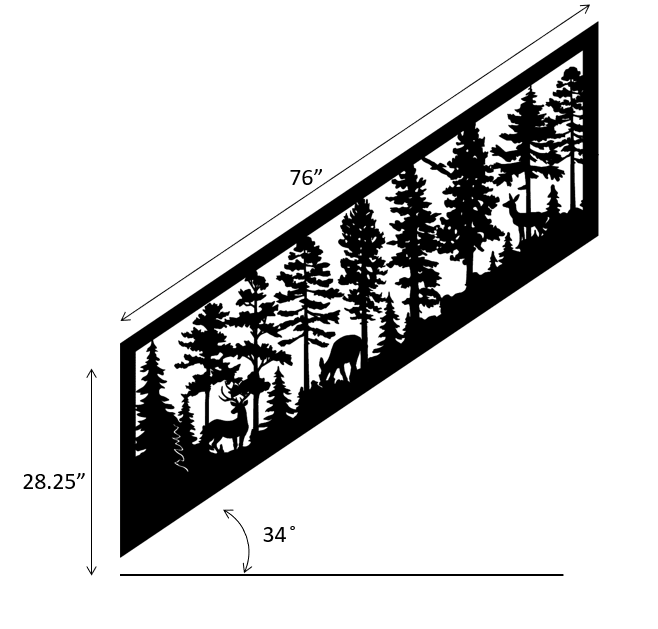Metal Panel Insert for Stair Rail, Wildlife Scenery with Deer and Eagle - 28.25"x76" (34 degree) - Wood & Metal By Dao