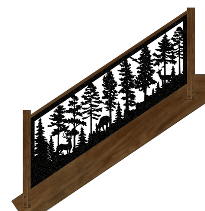 Metal Panel Insert for Stair Rail, Wildlife Scenery with Deer and Eagle - 28.25"x76" (34 degree) - Wood & Metal By Dao