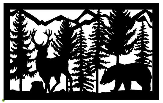 Decorative Rustic Metal Panel, Metal Panel Insert, Wildlife Scenery with Deer and Bear Metal Panel - P36 - Wood & Metal By Dao