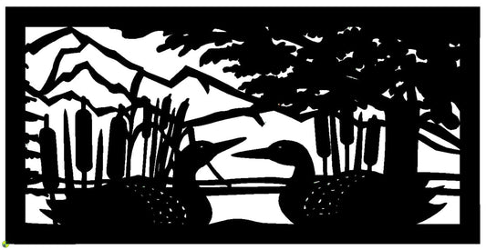 Decorative Rustic Metal Panel, Metal Panel Insert, Wildlife Scenery with Loons Metal Panel - P35 - Wood & Metal By Dao