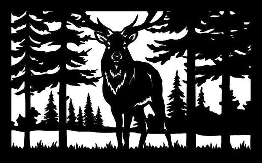 Decorative Rustic Metal Panel, Moose Metal Panel Insert, Wildlife Scenery Metal Panel with Deer, Buck - P38 - Wood & Metal By Dao