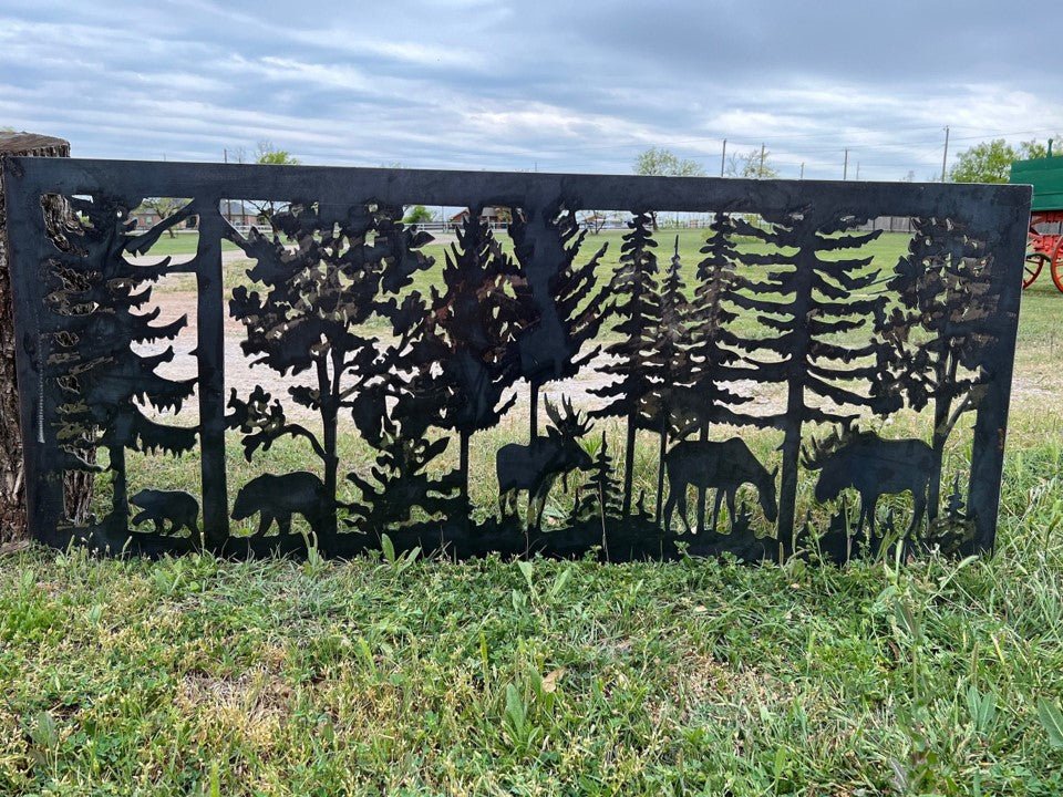 Decorative Rustic Metal Panel - Wildlife Scenery with Bear and Moose - P3 - Wood & Metal By Dao