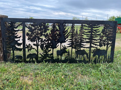Decorative Rustic Metal Panel - Wildlife Scenery with Bear and Moose - P3 - Wood & Metal By Dao