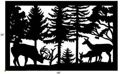 Decorative Rustic Metal Panel - Wildlife Scenery with Buck, Doe and Fawn - P15 - Wood & Metal By Dao