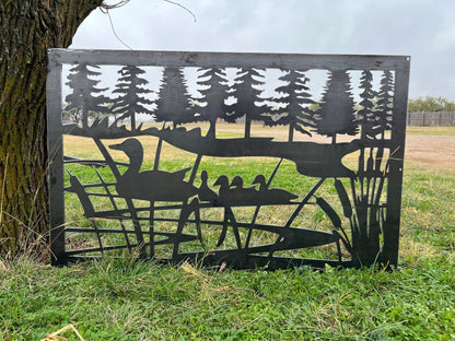 Decorative Rustic Metal Panel - Wildlife scenery with Ducks - P25 - Wood & Metal By Dao