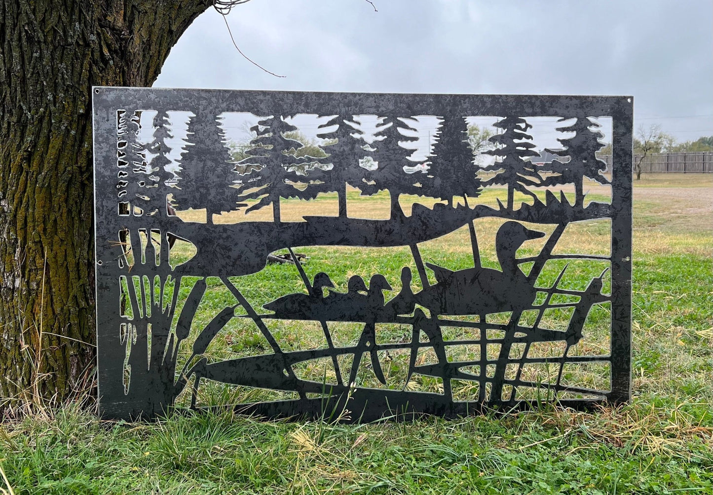 Decorative Rustic Metal Panel - Wildlife scenery with Ducks - P25 - Wood & Metal By Dao