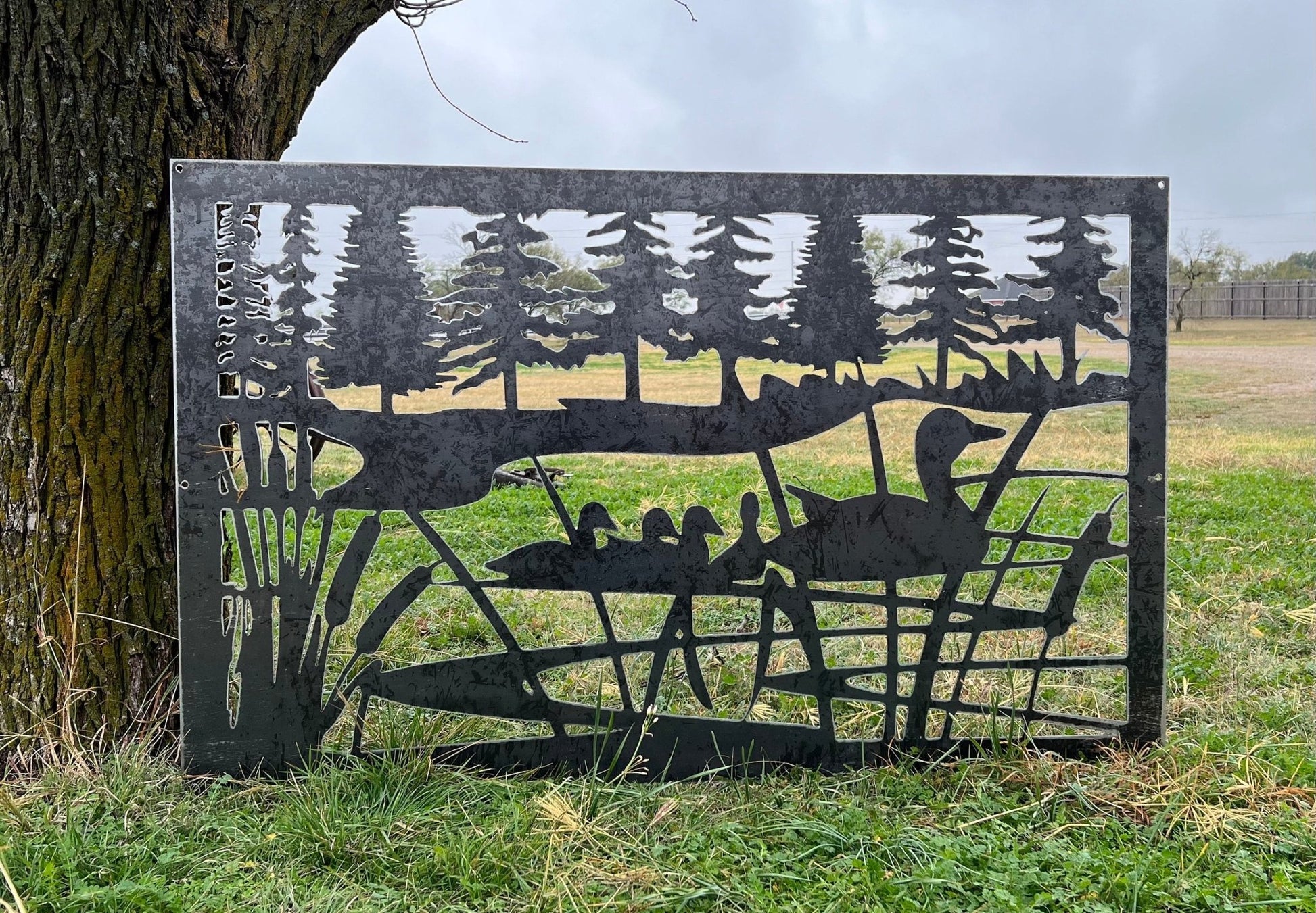 Decorative Rustic Metal Panel - Wildlife scenery with Ducks - P25 - Wood & Metal By Dao