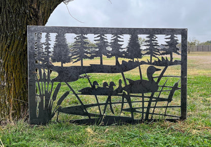 Decorative Rustic Metal Panel - Wildlife scenery with Ducks - P25 - Wood & Metal By Dao