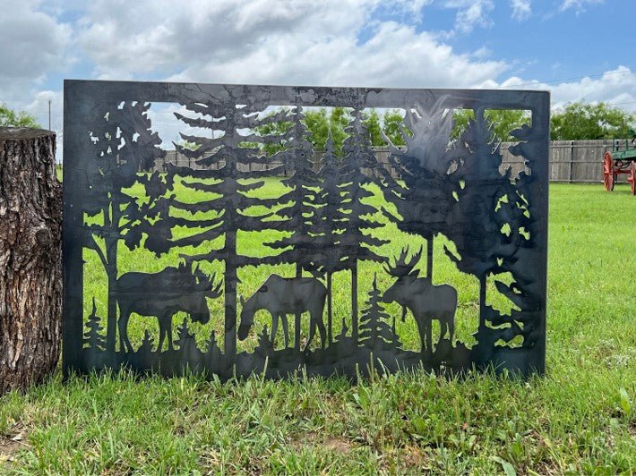 Decorative Rustic Metal Panel - Wildlife Scenery with Moose - P11 - Wood & Metal By Dao