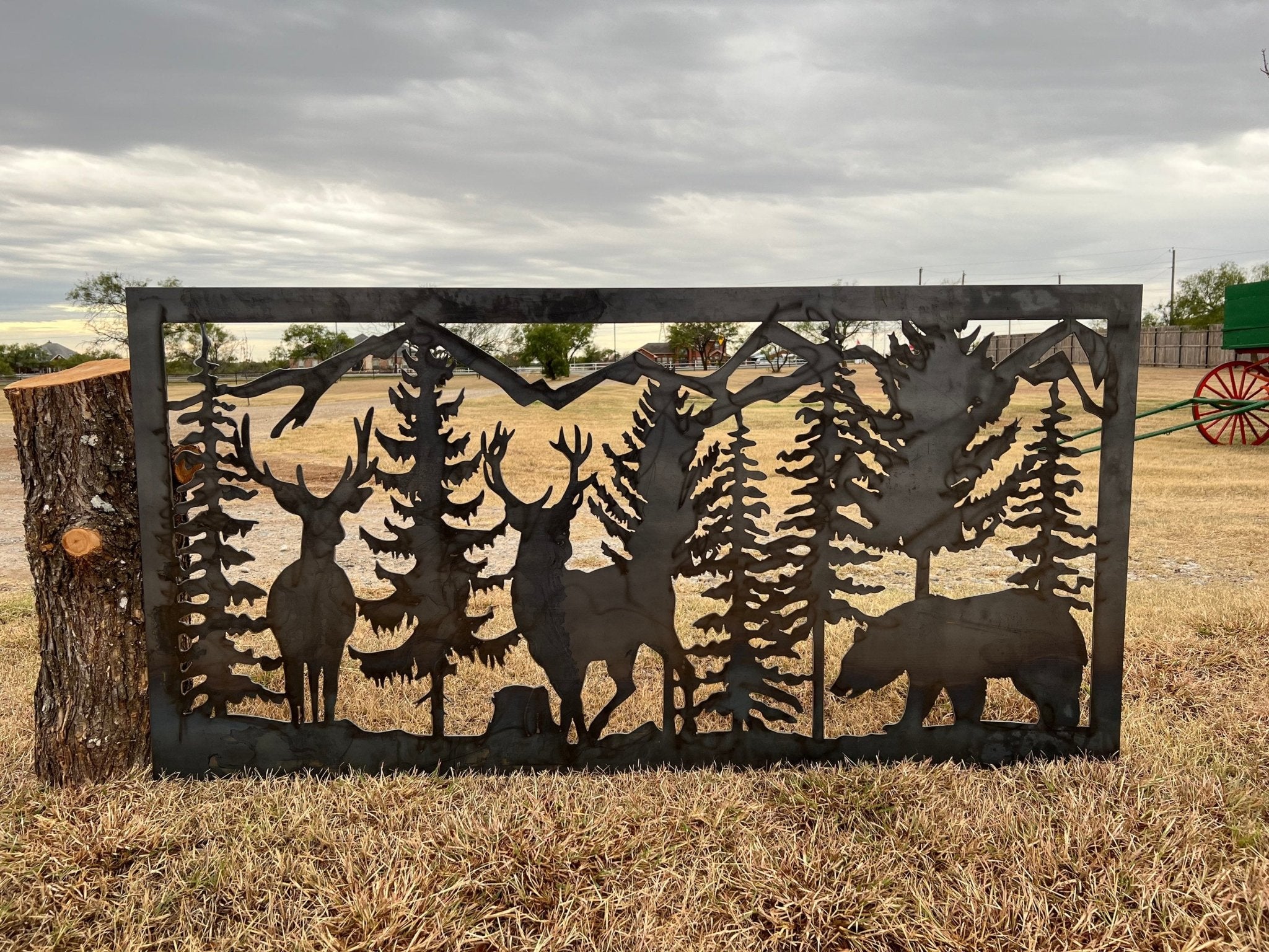 Decorative Rustic Metal Panel - Wildlife Scenery with Bear & Deer ...