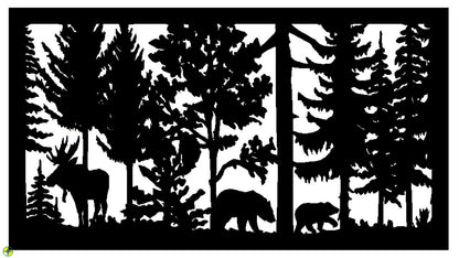 Wildlife Scenery with Bear and Moose Metal Panel - P4 - Wood & Metal By Dao