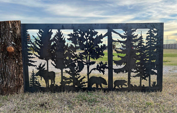 Decorative Rustic Metal Panel - Wildlife Scenery with Bear & Moose ...