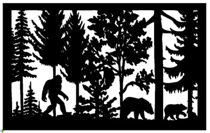 Wildlife Scenery with Bears and Bigfoot Metal Panel - P5 - Wood & Metal By Dao