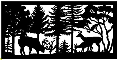 Wildlife Scenery with Buck, Doe and Fawn Metal Panel - P15 - Wood & Metal By Dao