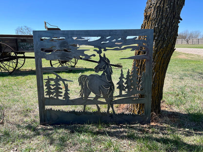 Wildlife Scenery with Horse Metal Panel - P9 - Wood & Metal By Dao
