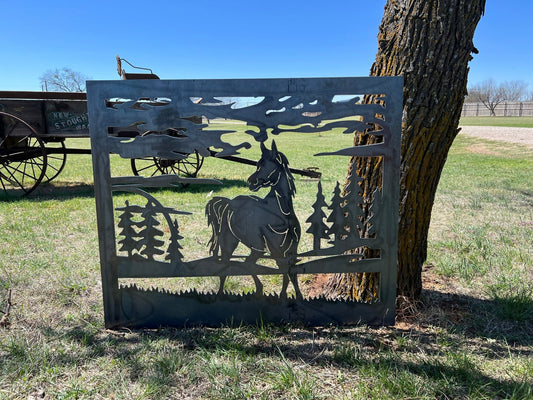 Wildlife Scenery with Horse Metal Panel - P9 - Wood & Metal By Dao