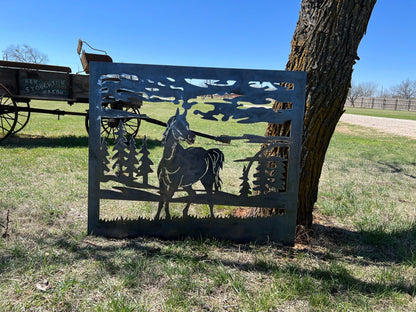 Wildlife Scenery with Horse Metal Panel - P9 - Wood & Metal By Dao